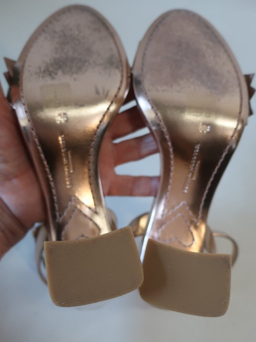 Sophia Webster Rose Gold Floral Ankle-Strap Block Heel Sandals - Picture 12 of 14